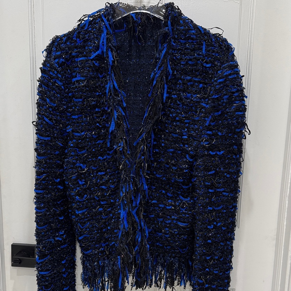 Balmain Black and Blue Textured Knit cardigan